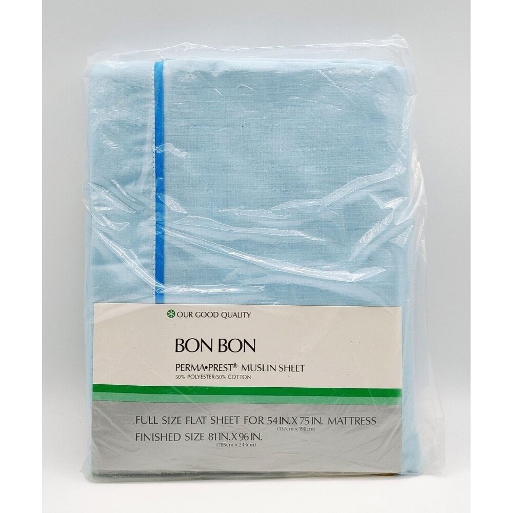 Sears Bon Bon Perma Prest Muslin Full Size Flat Sheet Light Blue NEW NOS